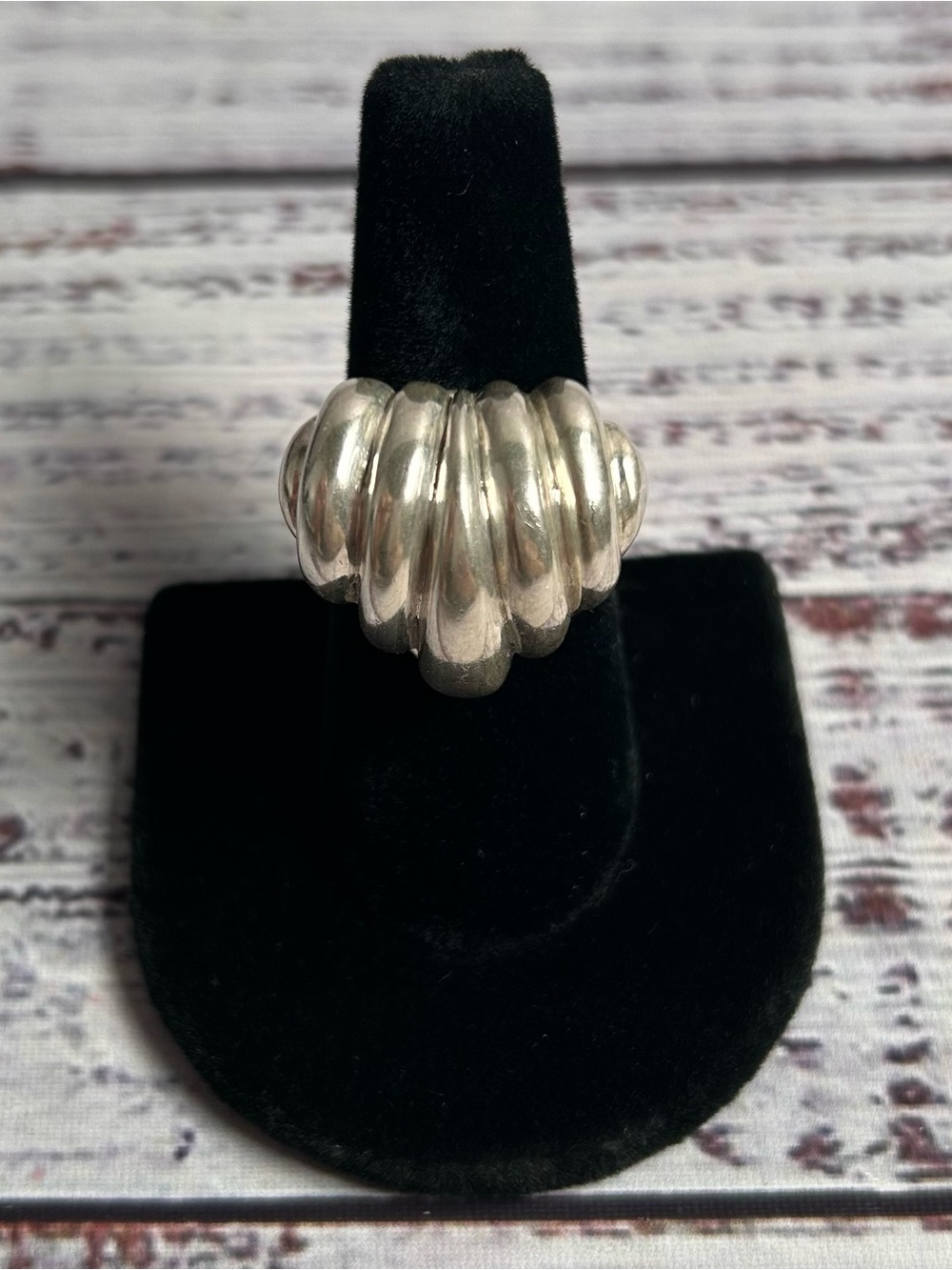 Vintage STERLING SILVER Domed Ring RIDGES RIBBED Boho Size 7.5